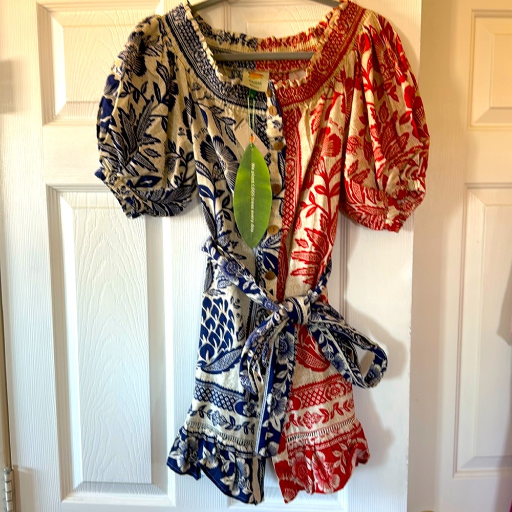 NWT Farm Rio boho dress. It’s super cute, great material off the shoulder dress!